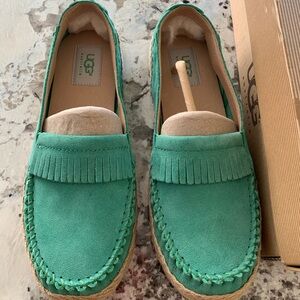 UGG Teal Suede Loafers with Fringe